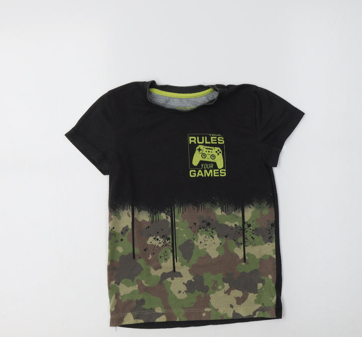 Matalan Boys Black Camouflage Polyester Basic T-Shirt Size 5 Years Crew Neck - Your Rules