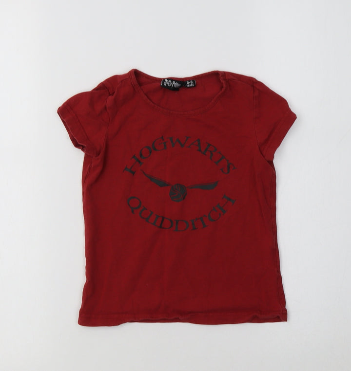 Preworn Girls Red  Cotton Basic T-Shirt Size 5 Years Crew Neck  - Harry Potter