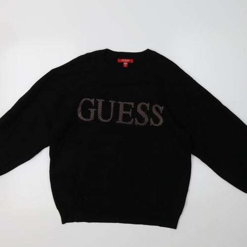 GUESS Womens Black Crew Neck  Nylon Pullover Jumper Size M