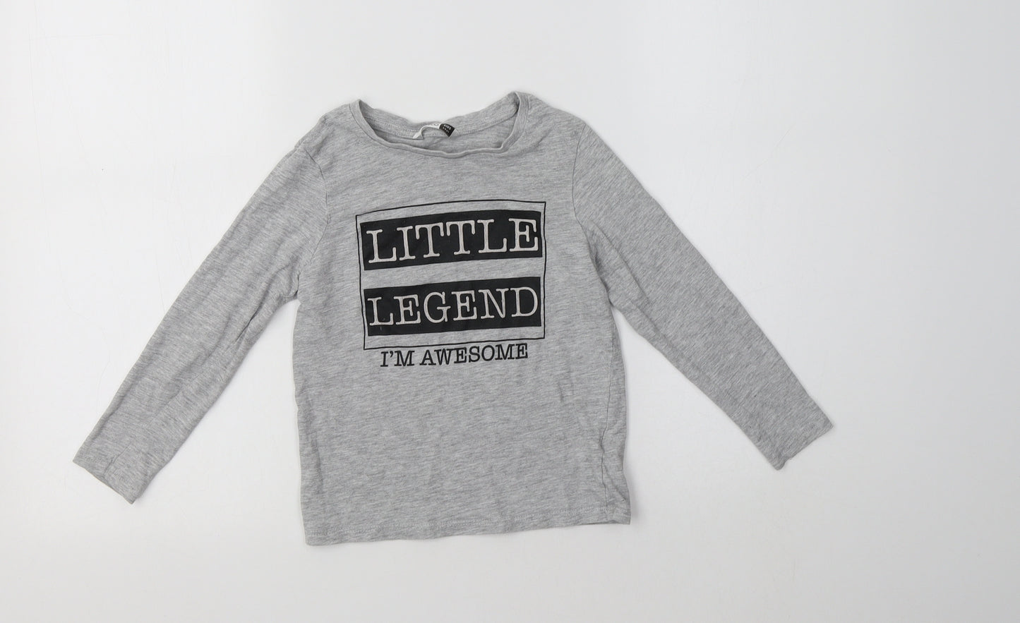 Pep & Co Boys Grey  Cotton Basic T-Shirt Size 5-6 Years Crew Neck  - Legend