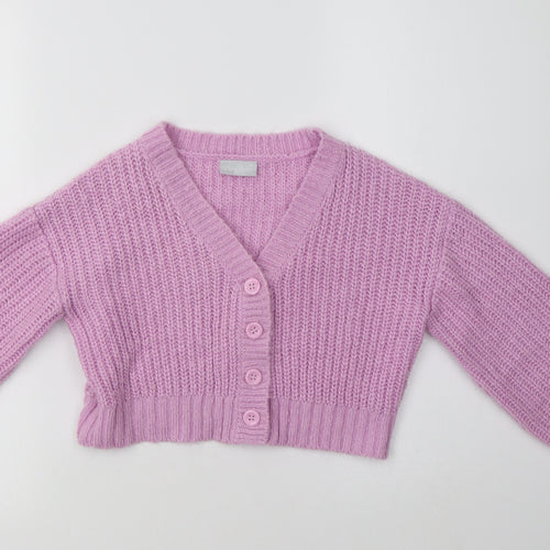 Matalan Girls Purple V-Neck  Acrylic Cardigan Jumper Size 6 Years