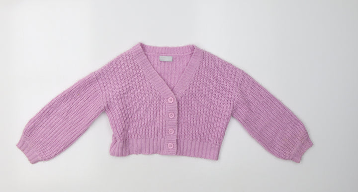 Matalan Girls Purple V-Neck  Acrylic Cardigan Jumper Size 6 Years