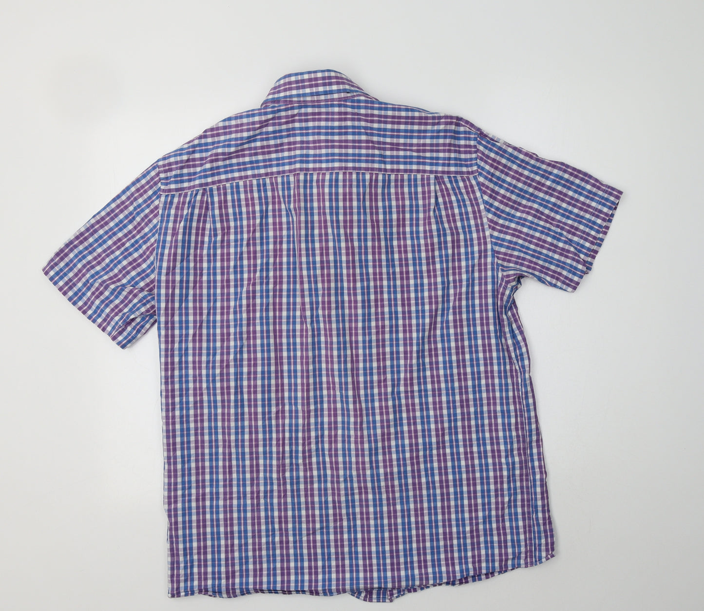 M&S Mens Blue Check Cotton  Button-Up Size M Collared