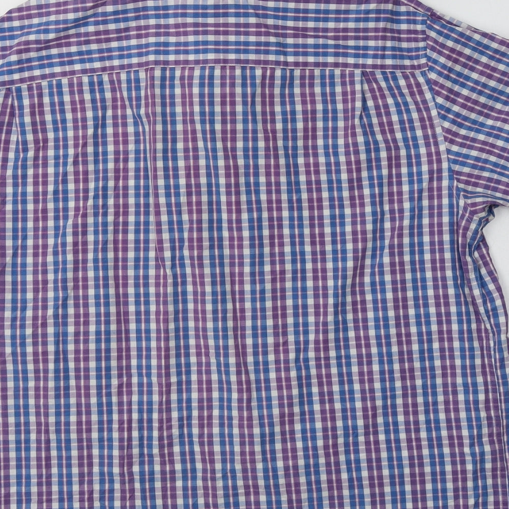 M&S Mens Blue Check Cotton  Button-Up Size M Collared