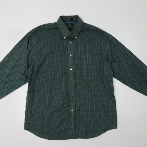 Haggar Mens Green Check Cotton  Button-Up Size L Collared