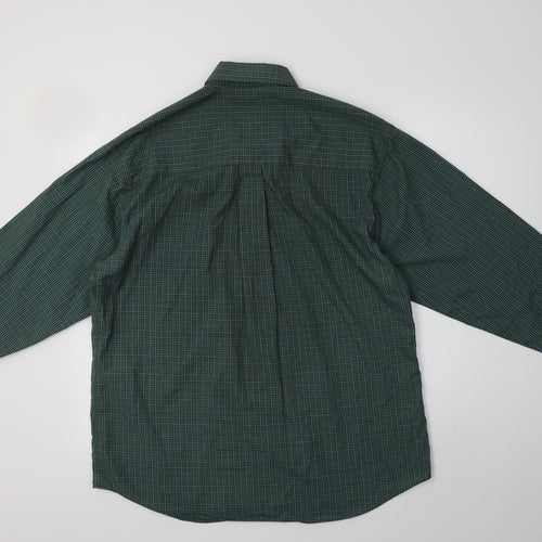 Haggar Mens Green Check Cotton  Button-Up Size L Collared