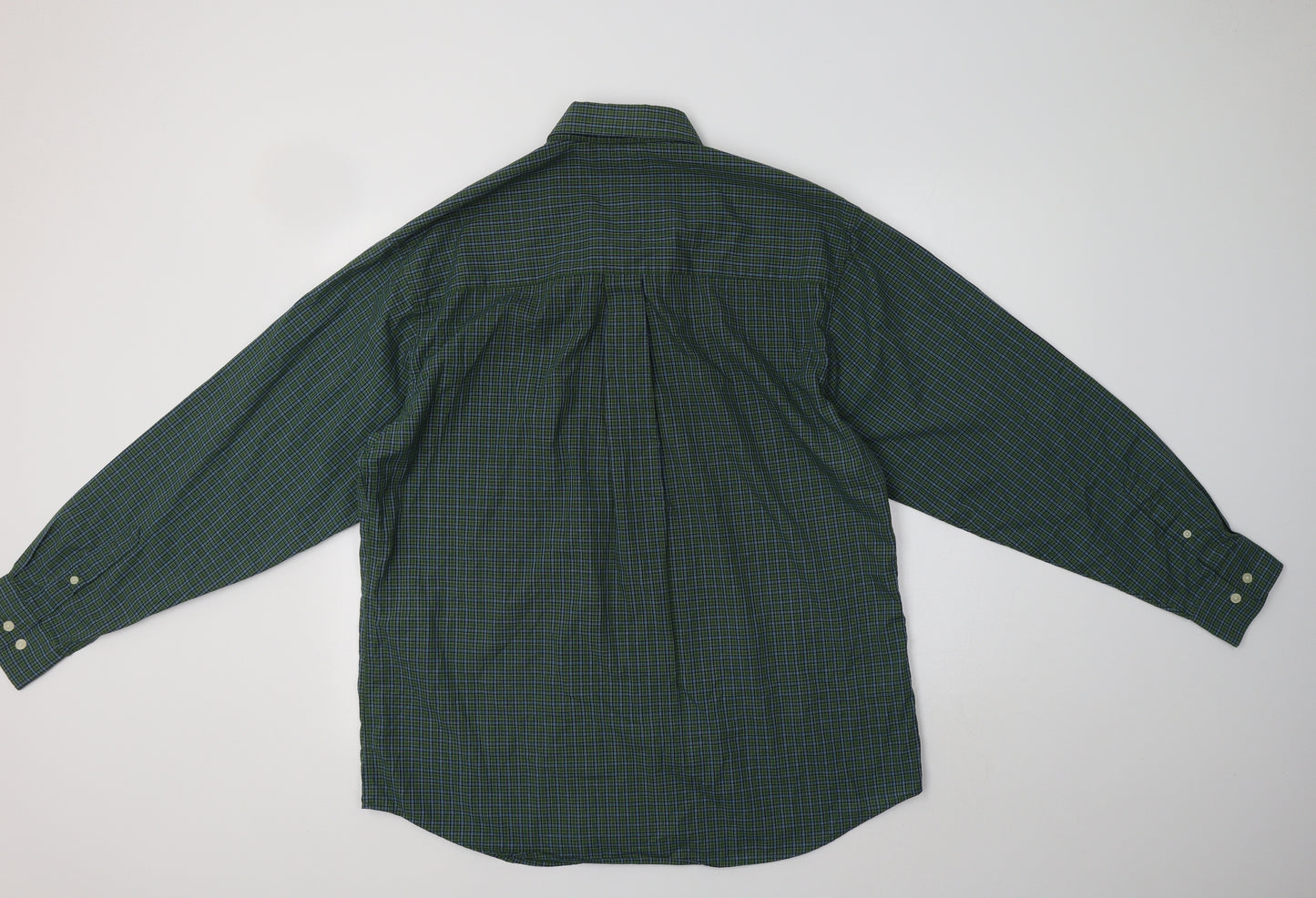 Haggar Mens Green Check Cotton  Button-Up Size L Collared