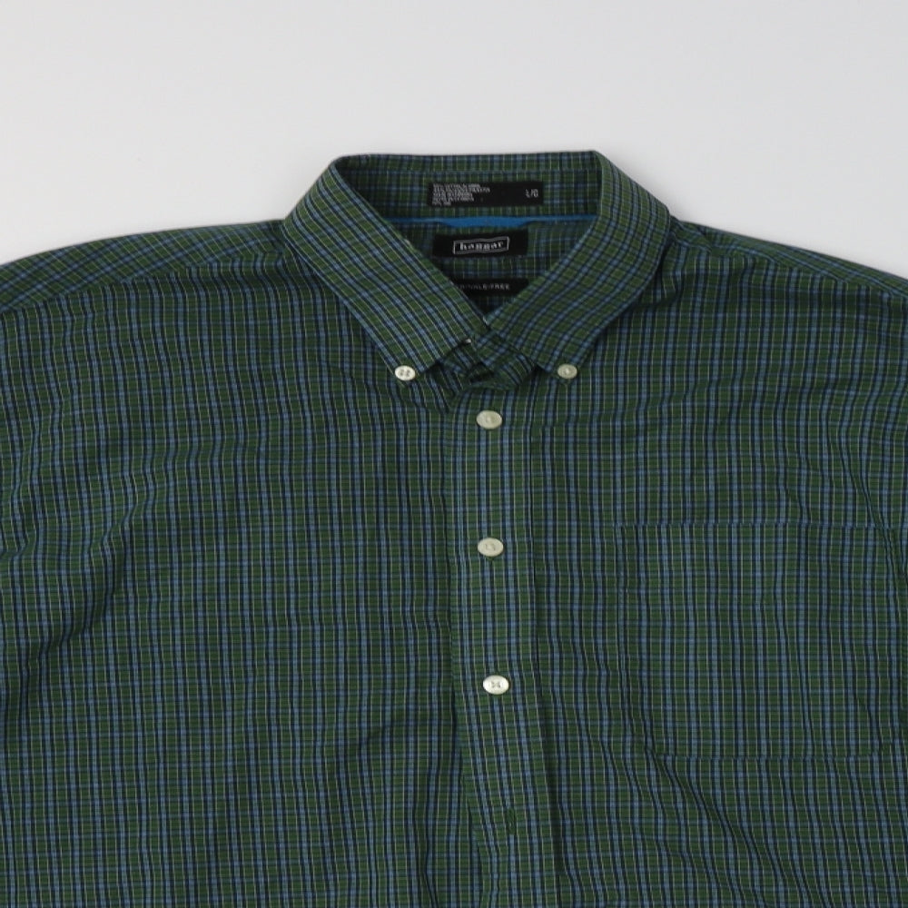 Haggar Mens Green Check Cotton  Button-Up Size L Collared