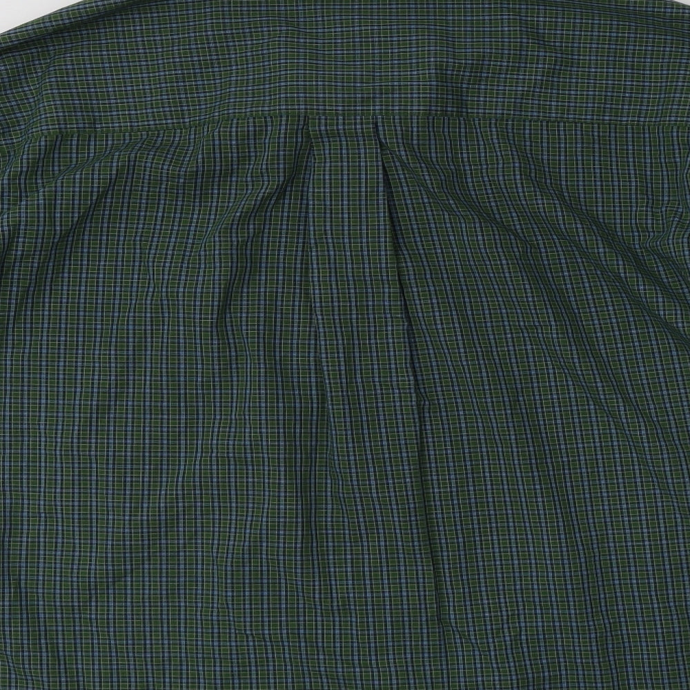Haggar Mens Green Check Cotton  Button-Up Size L Collared