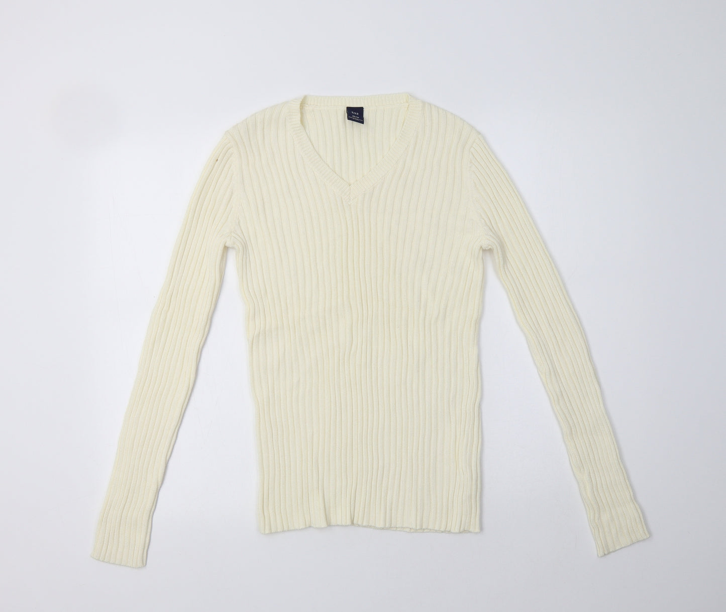 Gap Womens Ivory V-Neck  Cotton Pullover Jumper Size XS