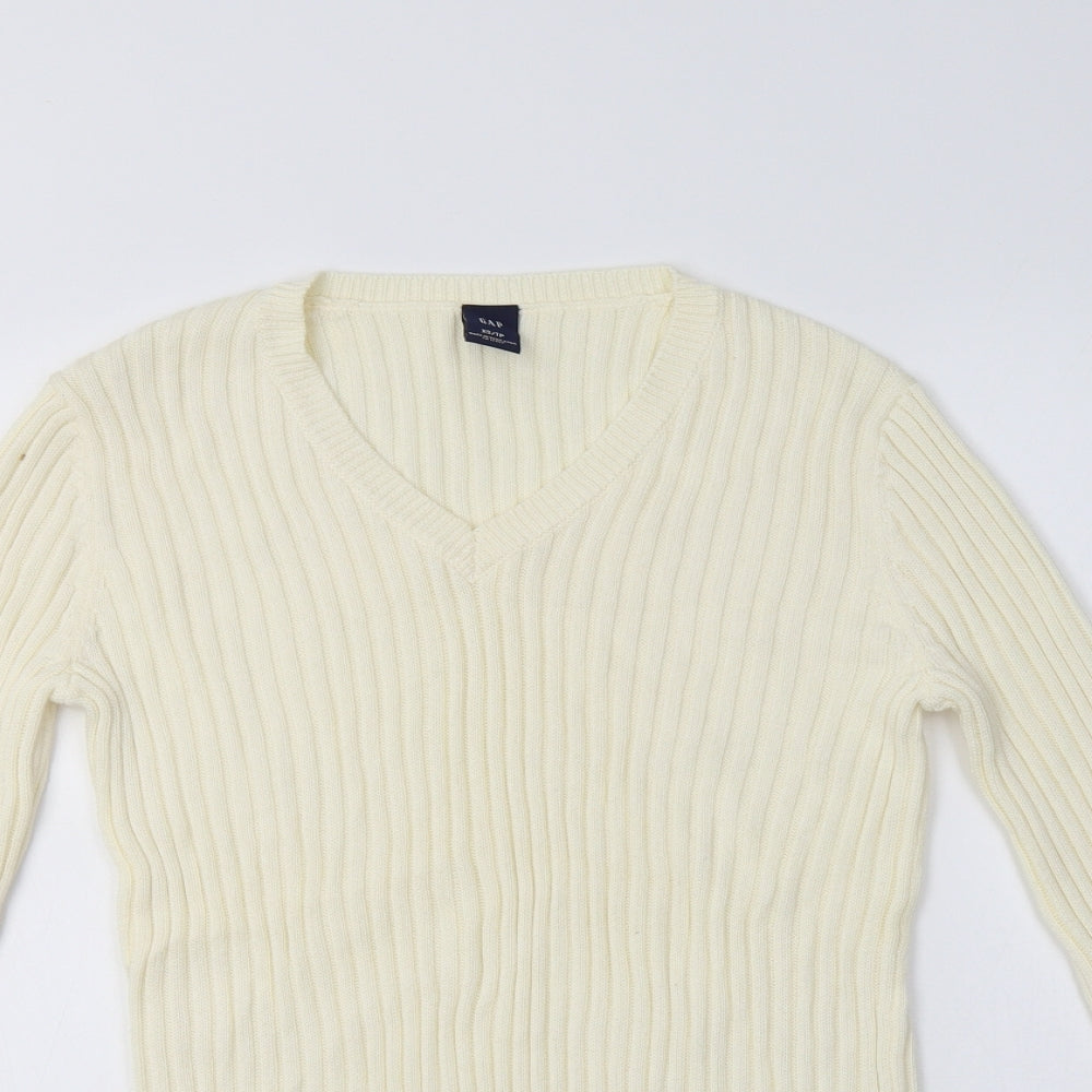 Gap Womens Ivory V-Neck  Cotton Pullover Jumper Size XS