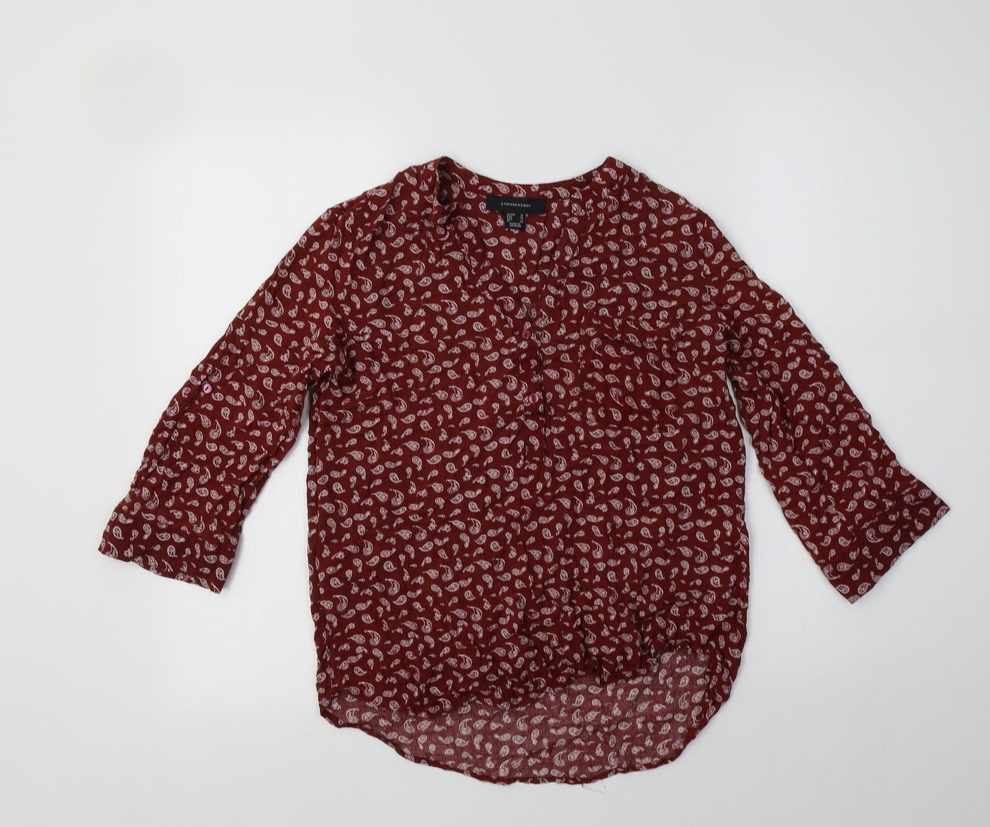 Primark Womens Brown Paisley Viscose Basic Blouse Size 10 V-Neck