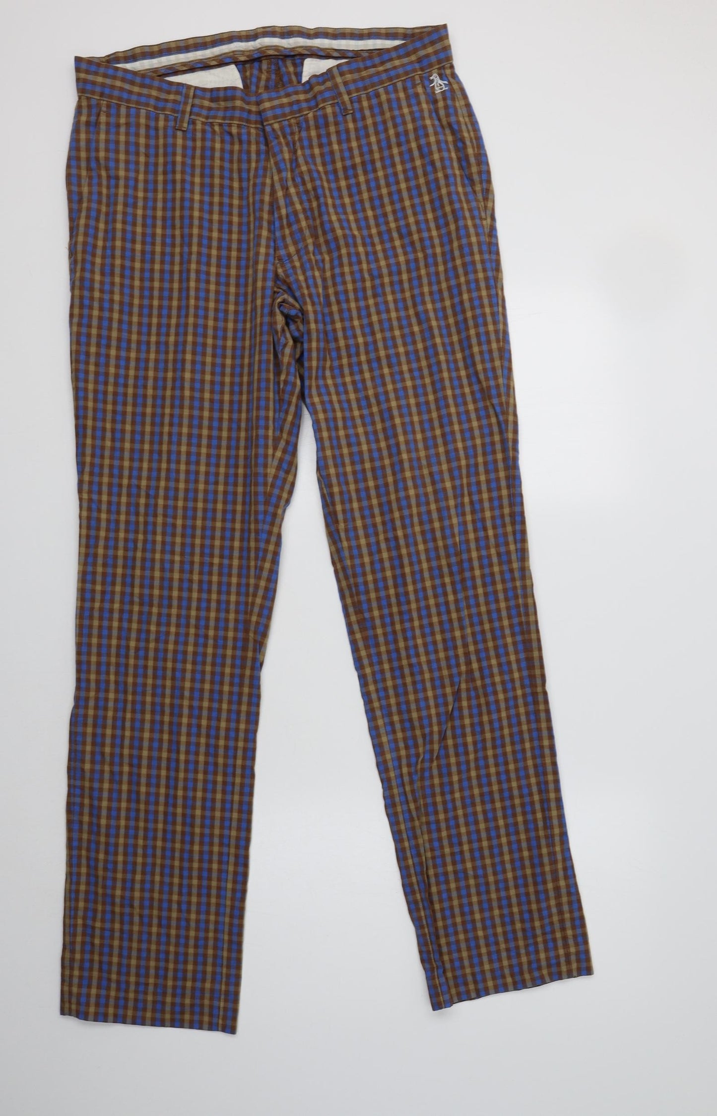 Penguin Mens Multicoloured Check Cotton Chino Trousers Size 34 L34 in Regular