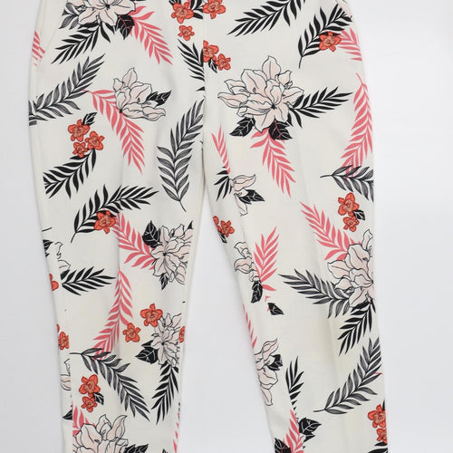Dorothy Perkins Womens White Floral Polyester Cropped Trousers Size 10 L24 in Regular