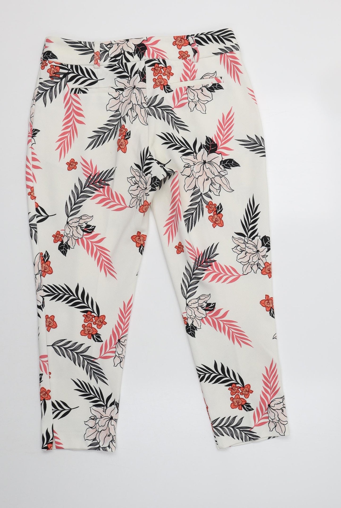 Dorothy Perkins Womens White Floral Polyester Cropped Trousers Size 10 L24 in Regular