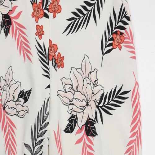 Dorothy Perkins Womens White Floral Polyester Cropped Trousers Size 10 L24 in Regular