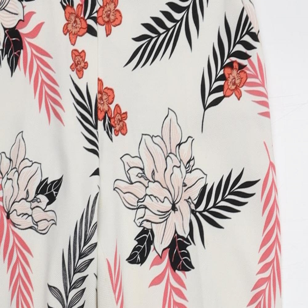 Dorothy Perkins Womens White Floral Polyester Cropped Trousers Size 10 L24 in Regular