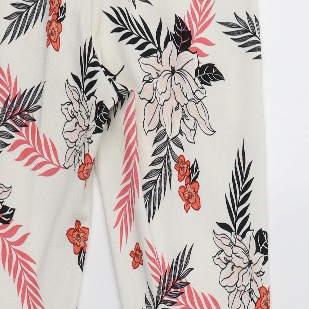 Dorothy Perkins Womens White Floral Polyester Cropped Trousers Size 10 L24 in Regular