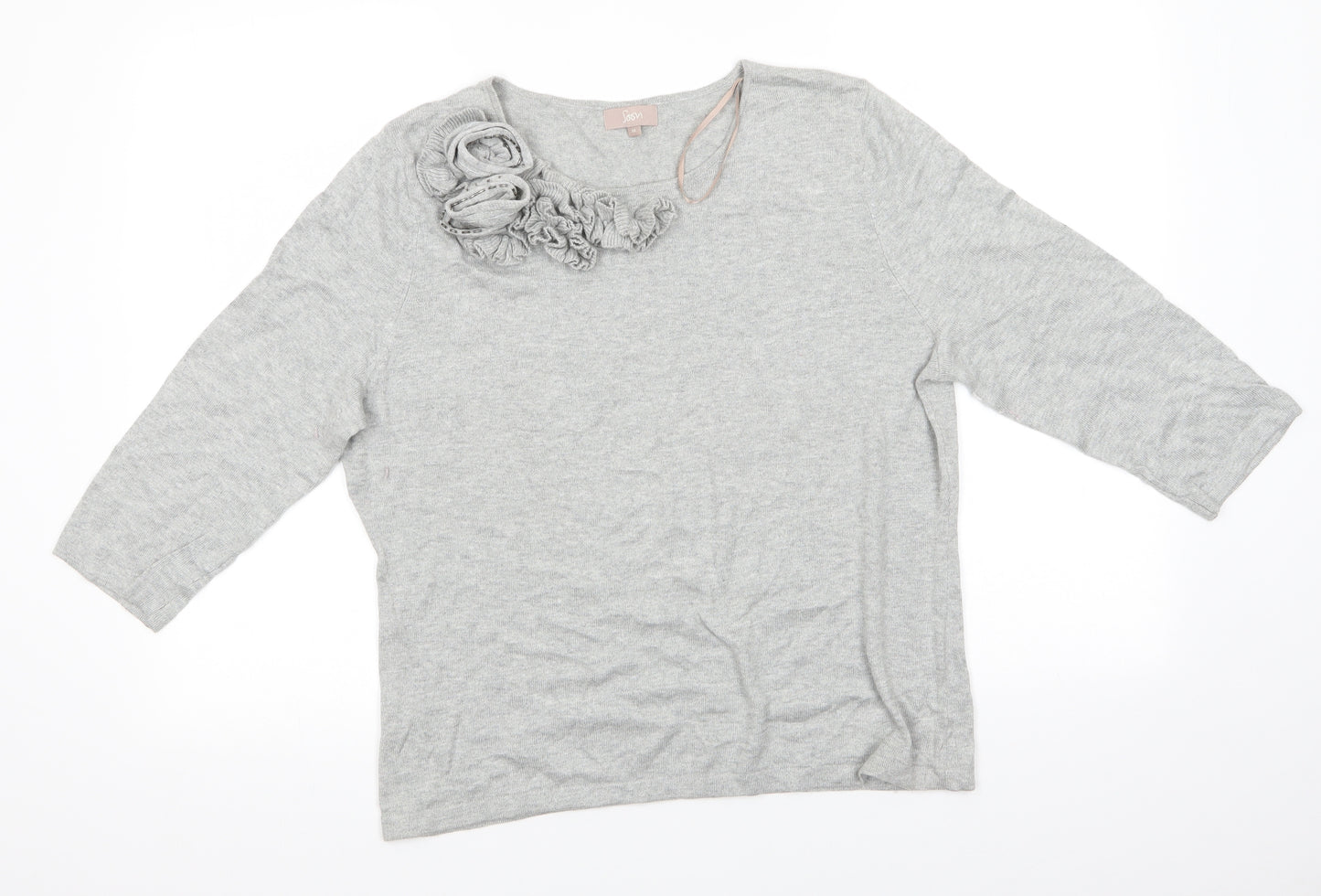 Soon Womens Grey Round Neck Floral Viscose Pullover Jumper Size 18   - Light Grey 3D flower decoration