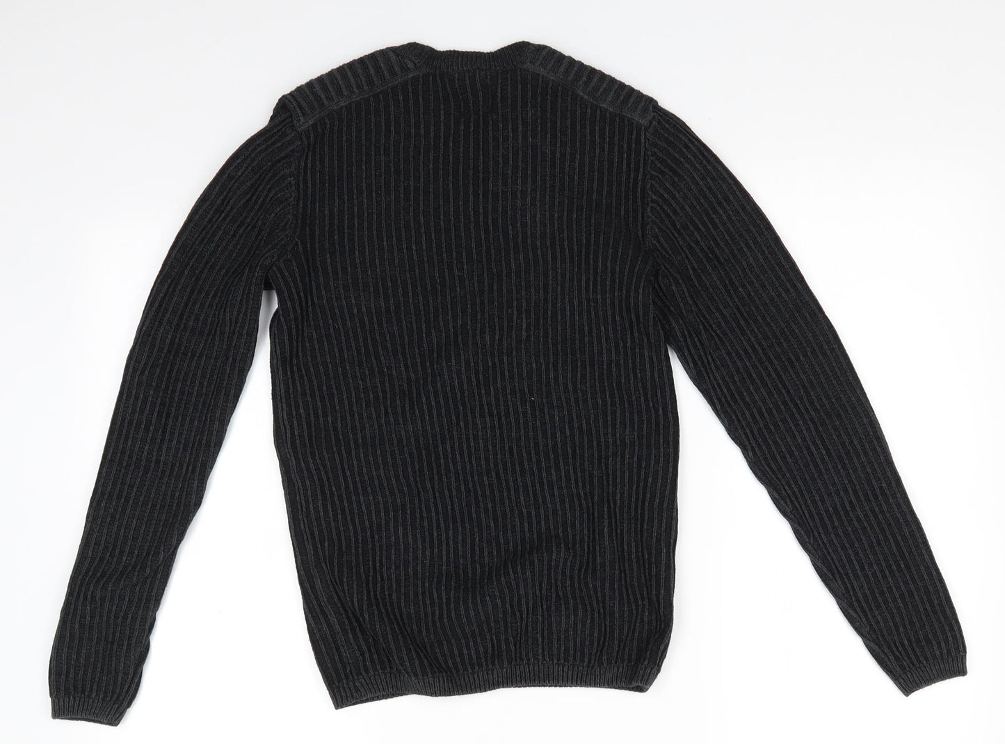 River Island Mens Black Round Neck  Cotton Pullover Jumper Size XS