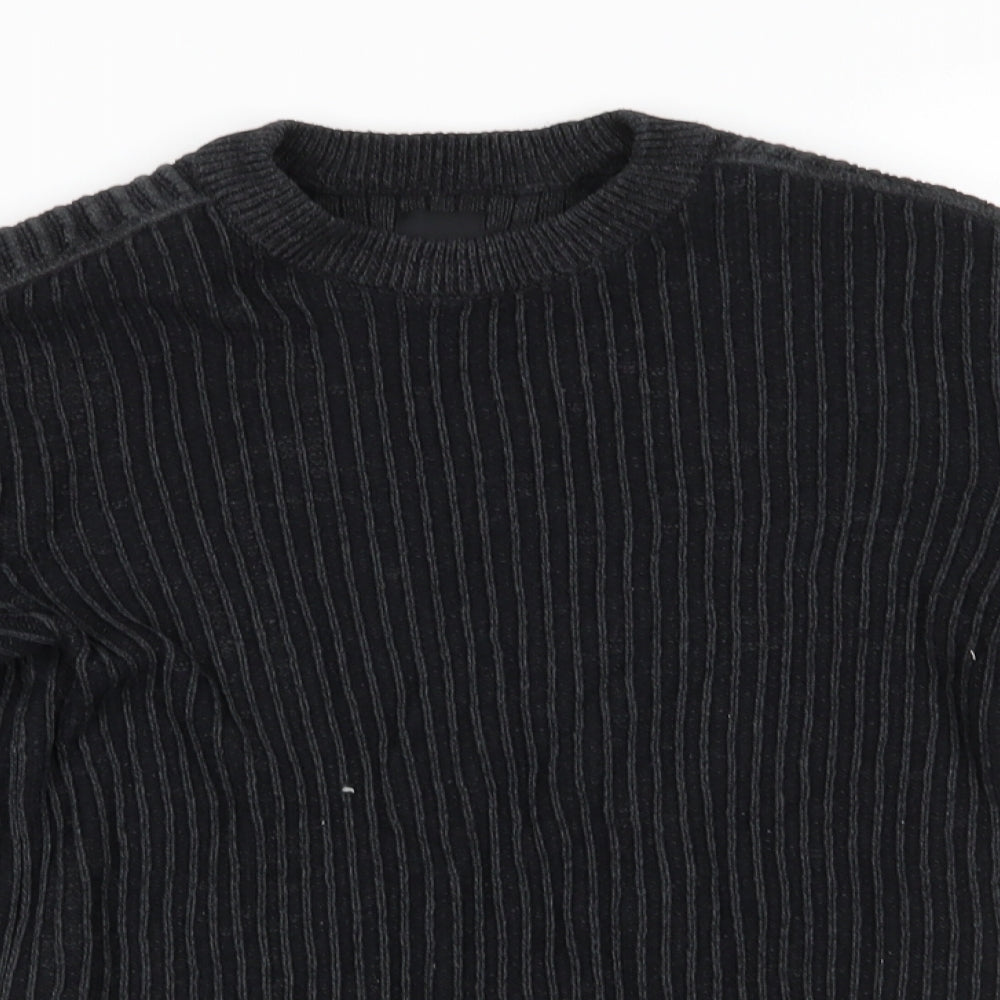 River Island Mens Black Round Neck  Cotton Pullover Jumper Size XS