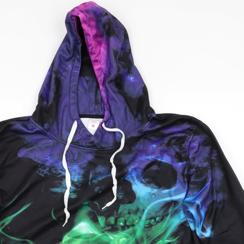 Preworn Mens Black  Polyester Pullover Hoodie Size XL   - Multi pattern Skull