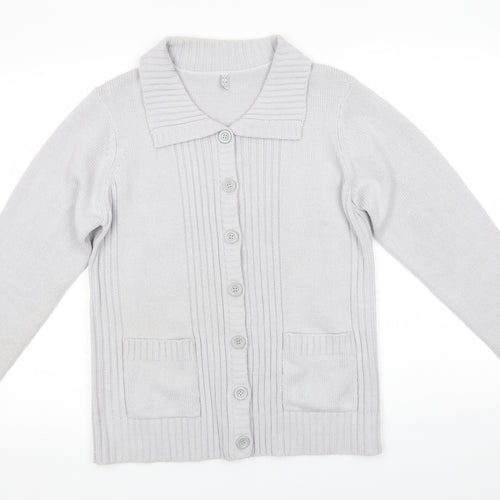 Preworn Womens Grey Collared  Acrylic Cardigan Jumper Size 10   - Light Grey