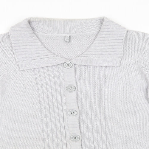 Preworn Womens Grey Collared  Acrylic Cardigan Jumper Size 10   - Light Grey