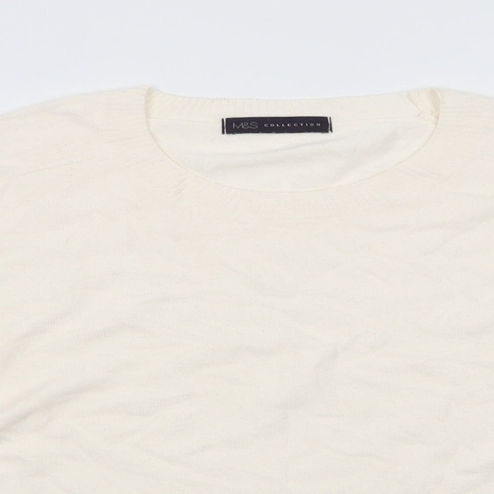 Marks and Spencer Womens Ivory Round Neck  Acrylic Pullover Jumper Size 14   - button cuffs