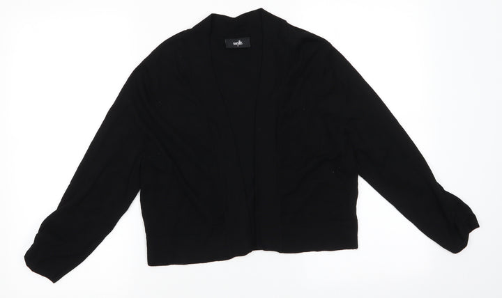 Wallis Womens Black V-Neck Viscose Shrug Jumper Size M - Ruched Sleeves