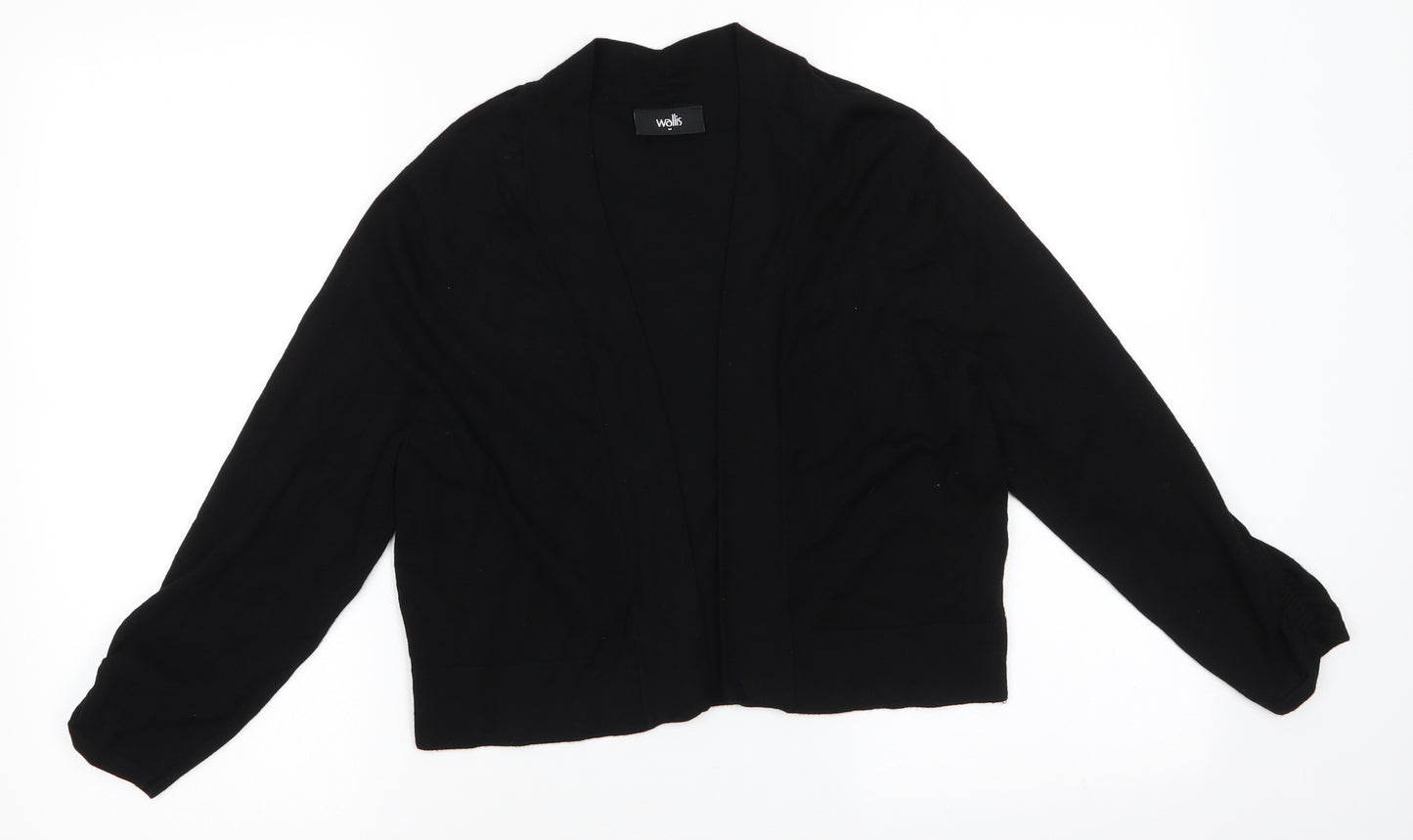 Wallis Womens Black V-Neck  Viscose Shrug Jumper Size M   - Ruched Sleeves
