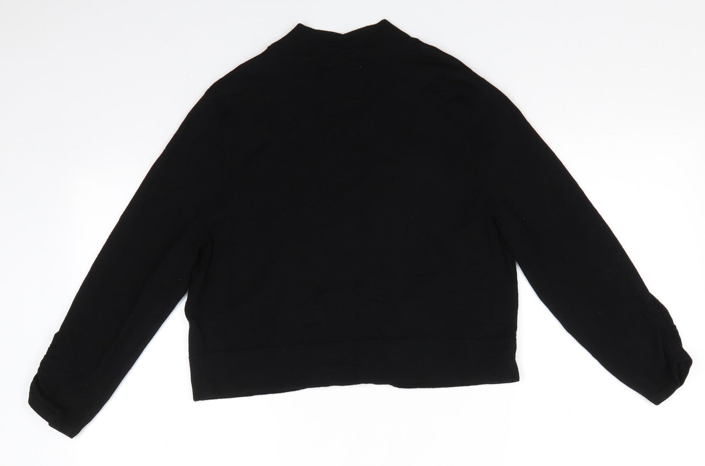 Wallis Womens Black V-Neck  Viscose Shrug Jumper Size M   - Ruched Sleeves