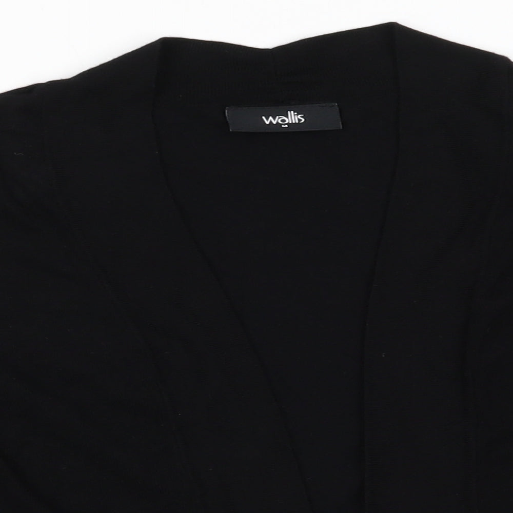 Wallis Womens Black V-Neck  Viscose Shrug Jumper Size M   - Ruched Sleeves