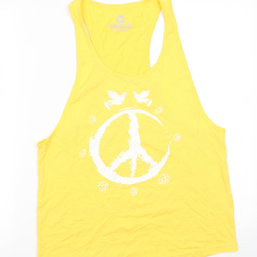 Nastrovje Potsdam Womens Yellow  Cotton Basic Tank Size M Scoop Neck - White Flowers