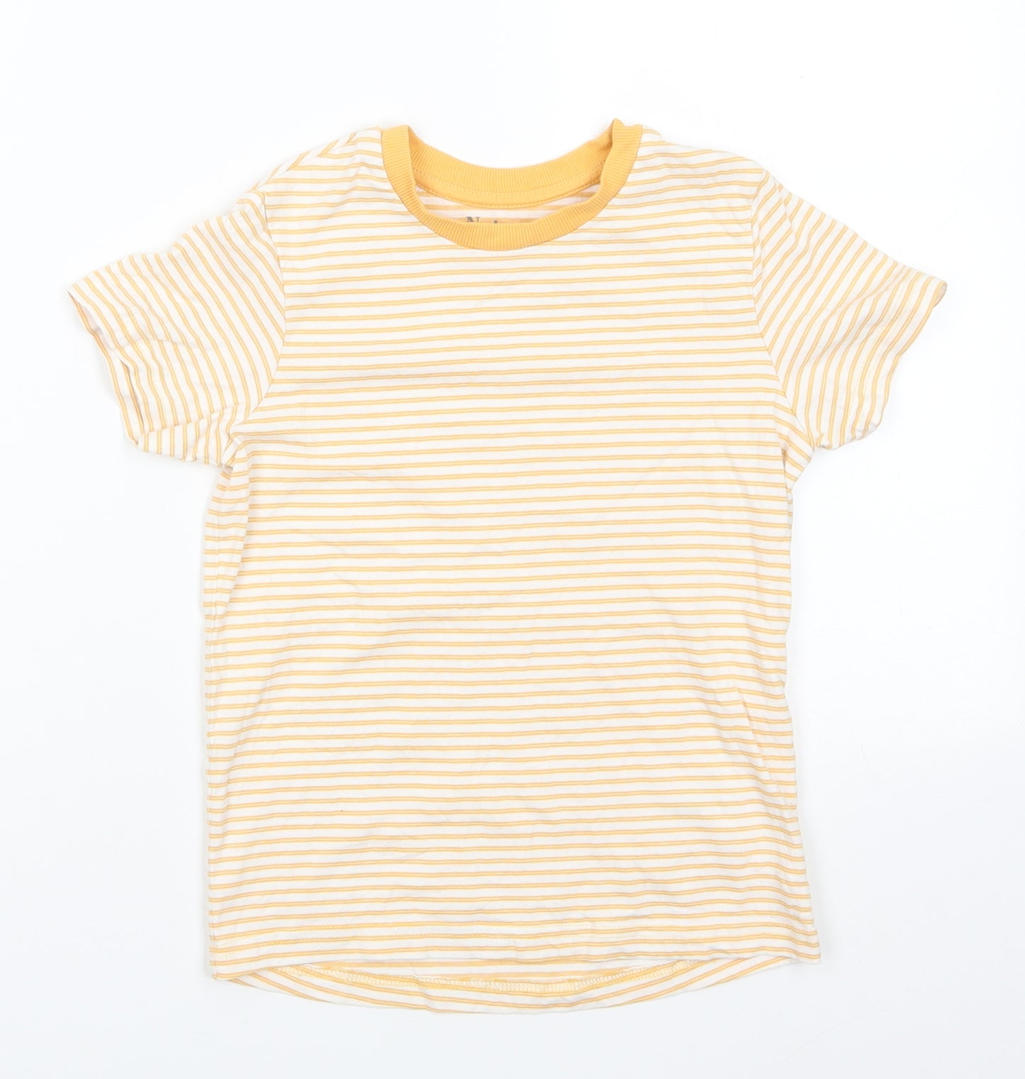 Nutmeg Boys Yellow Striped Cotton Basic T-Shirt Size 6-7 Years Round Neck