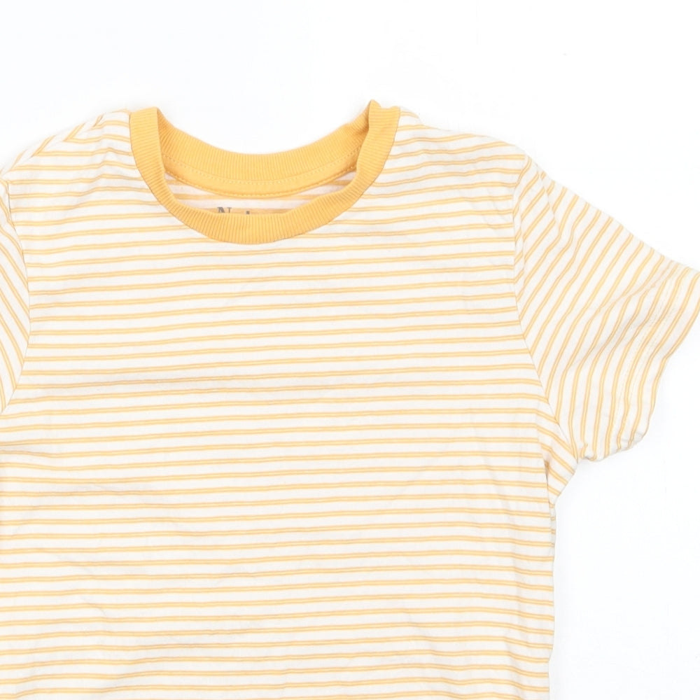 Nutmeg Boys Yellow Striped Cotton Basic T-Shirt Size 6-7 Years Round Neck