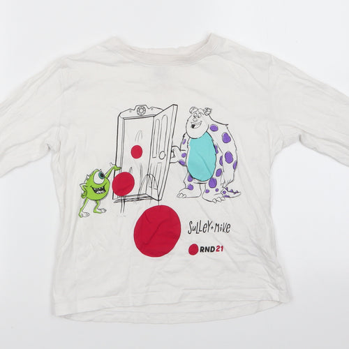 Comic Relief Girls White Animal Print Cotton Basic Casual Size 6 Years Round Neck  - Sully & Mike Monsters