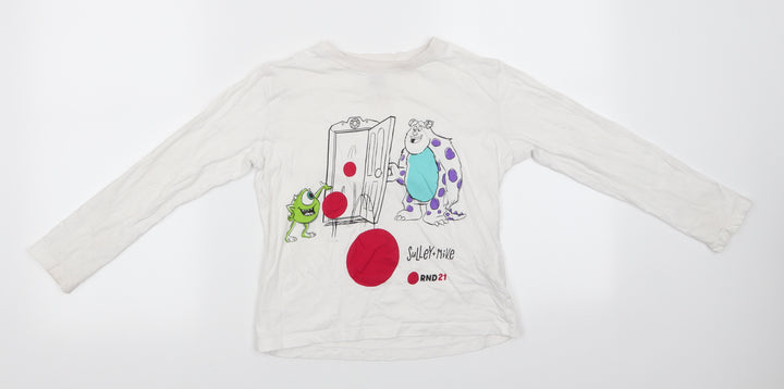 Comic Relief Girls White Animal Print Cotton Basic Casual Size 6 Years Round Neck - Sully & Mike Monsters