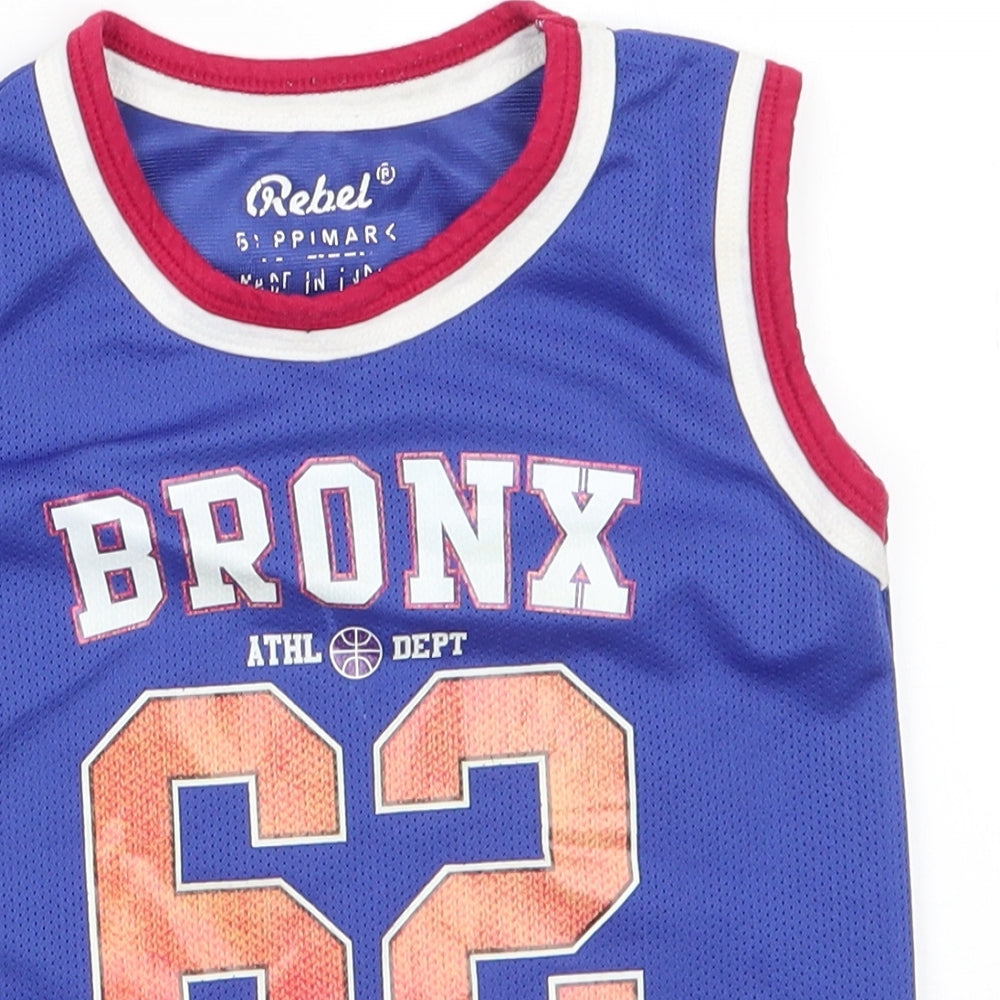 Rebel by Primark Boys Blue  Polyester Basic Tank Size 3-4 Years Round Neck  - Bronx Athl Dept 62