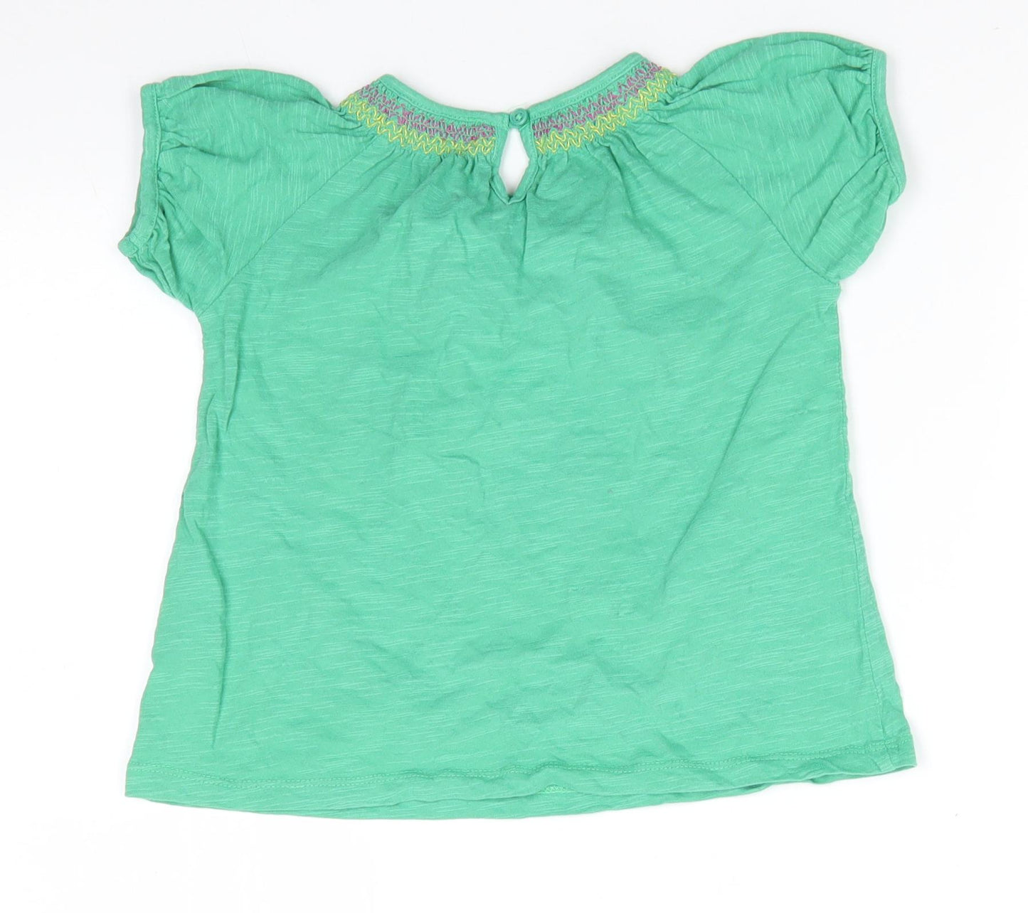 Indigo Girls Green  Cotton Basic T-Shirt Size 4-5 Years Round Neck  - Elasticated neckline Pink & Yellow