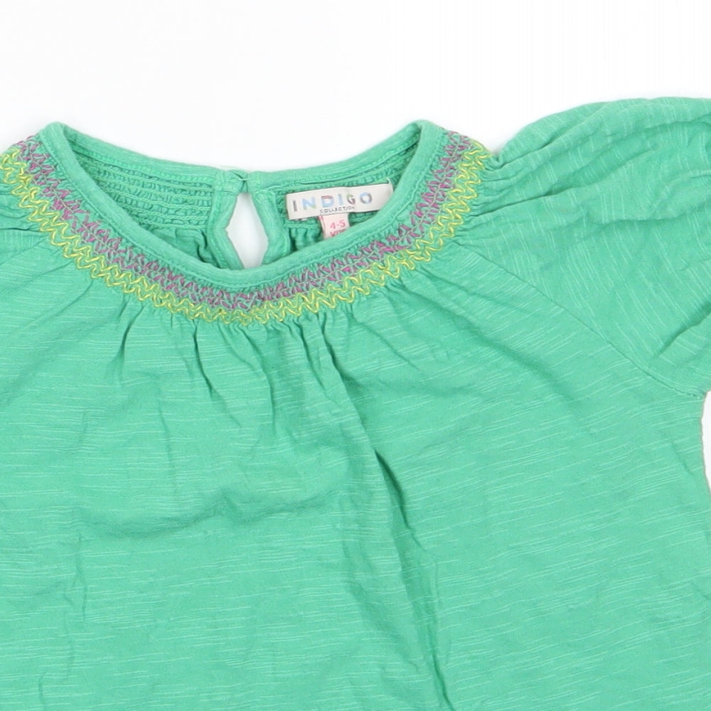 Indigo Girls Green  Cotton Basic T-Shirt Size 4-5 Years Round Neck  - Elasticated neckline Pink & Yellow