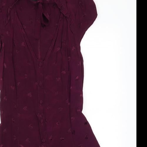 River Island Womens Purple  Viscose Shorts One-Piece Size 10   - Tie Neck Frill detail hearts