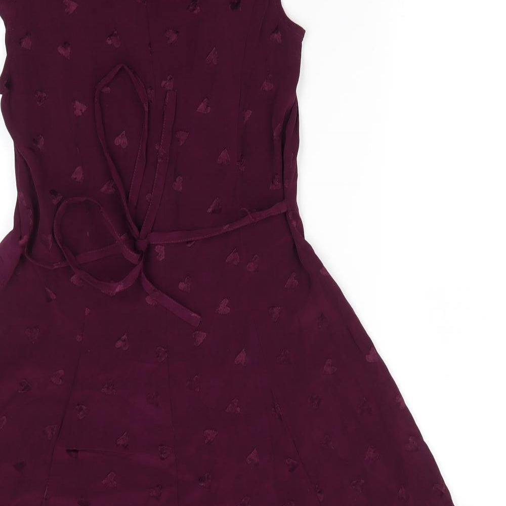 River Island Womens Purple  Viscose Shorts One-Piece Size 10   - Tie Neck Frill detail hearts