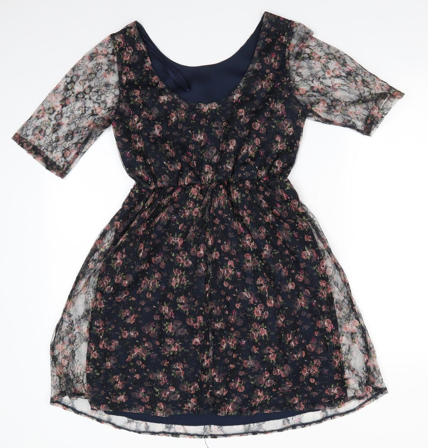 Atmosphere Womens Black Floral Polyester Fit & Flare  Size 8  Round Neck  - Lace Overlay Dress