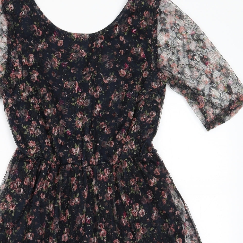 Atmosphere Womens Black Floral Polyester Fit & Flare  Size 8  Round Neck  - Lace Overlay Dress