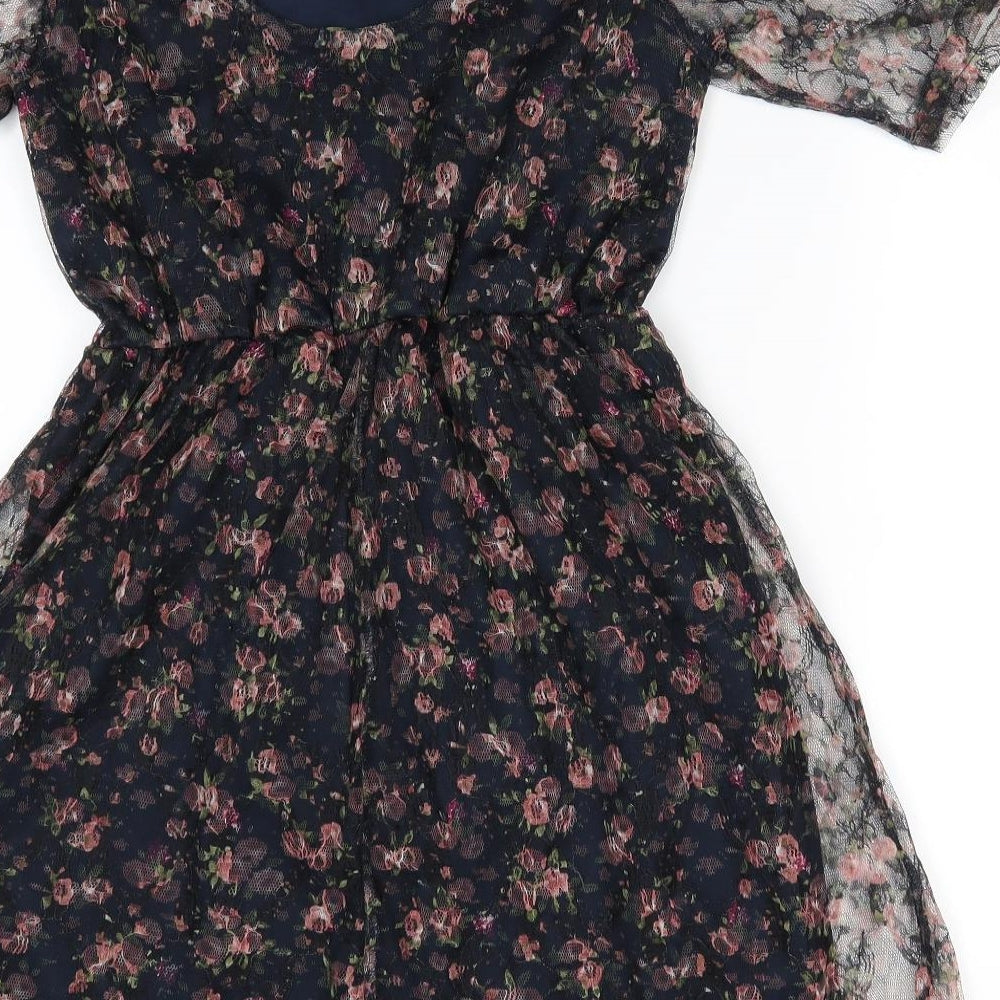 Atmosphere Womens Black Floral Polyester Fit & Flare  Size 8  Round Neck  - Lace Overlay Dress