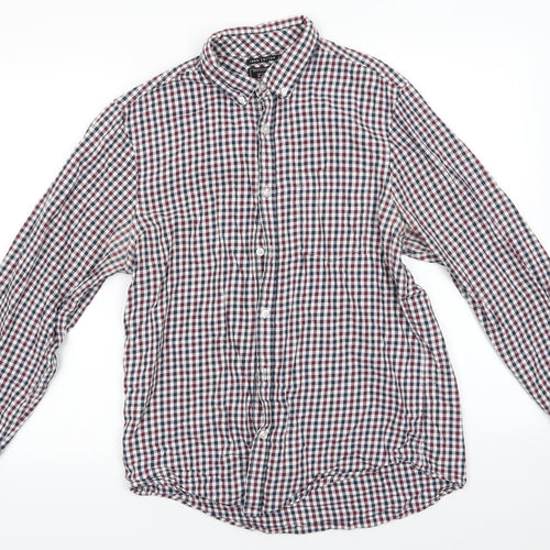 Florence and Fred Mens Blue Check Cotton  Button-Up Size M Collared  - Buttoned Collar Blue Brown White Checks