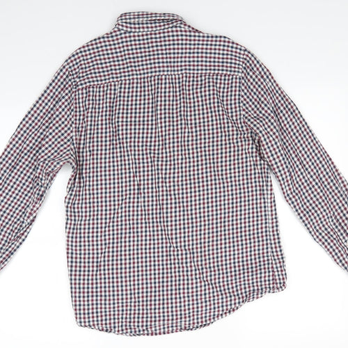Florence and Fred Mens Blue Check Cotton  Button-Up Size M Collared  - Buttoned Collar Blue Brown White Checks