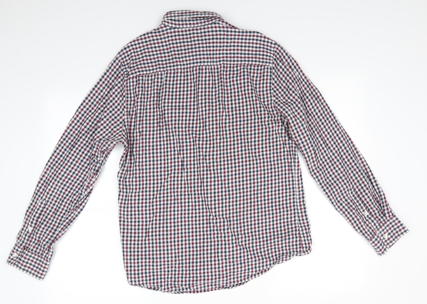 Florence and Fred Mens Blue Check Cotton  Button-Up Size M Collared  - Buttoned Collar Blue Brown White Checks