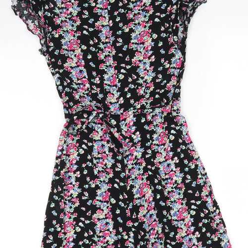 Limited Edition New Look Womens Black Floral Viscose Shorts One-Piece Size 8   - Red Blue Yellow Flowers